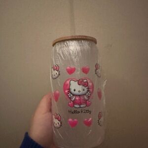 Hello Kitty Pink Heart Glass Tumbler